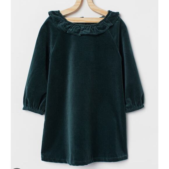 H&M Baby Girls Sz 2T / 3T Jade Green Velvet Long-Sleeve Dress Holiday Christmas - Picture 1 of 5